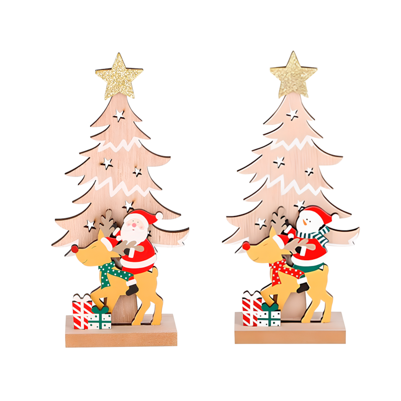Enfeite Natalino de Madeira do Papai Noel e Boneco 18cm Zein