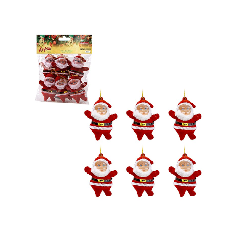 Enfeite Natalino de Papai Noel 6,5cm com 6 Peças Zein
