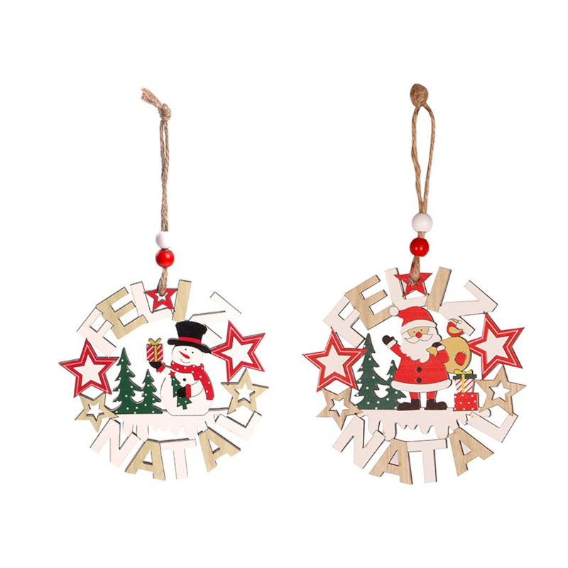 Enfeite Natalino de Porta Feliz Natal de Madeira 10cm Zein