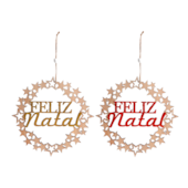 Enfeite Natalino Guirlanda de Madeira Feliz Natal 22cm Zein
