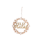 Enfeite Natalino Guirlanda de Madeira Feliz Natal 22cm Zein