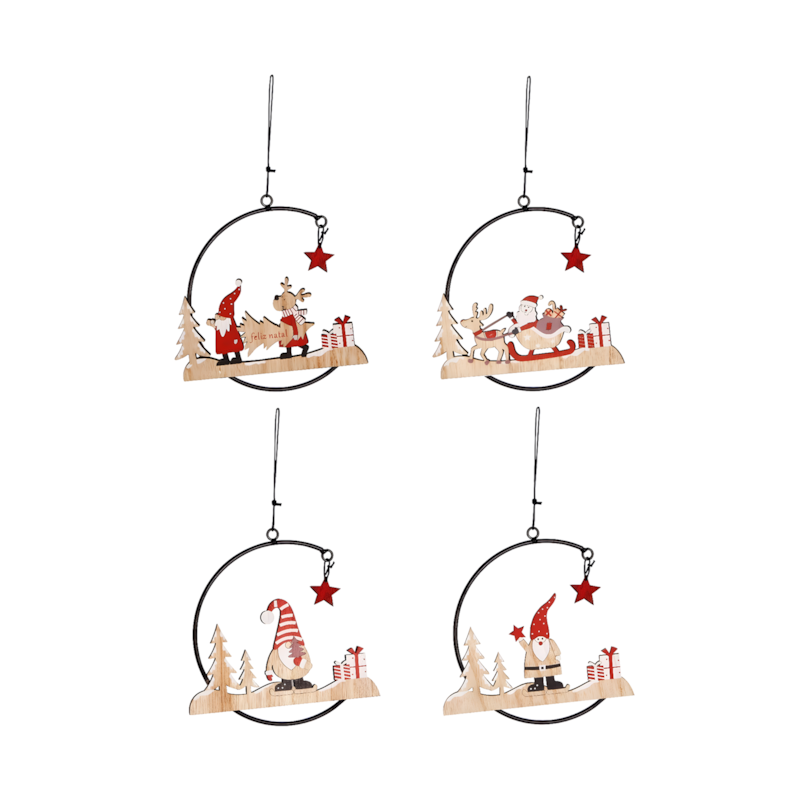 Enfeite Natalino Guirlanda de Metal e Madeira 16cm Zein