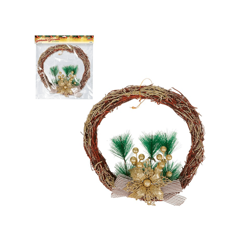 Enfeite Natalino Guirlanda Decorada Golden 30cm Zein