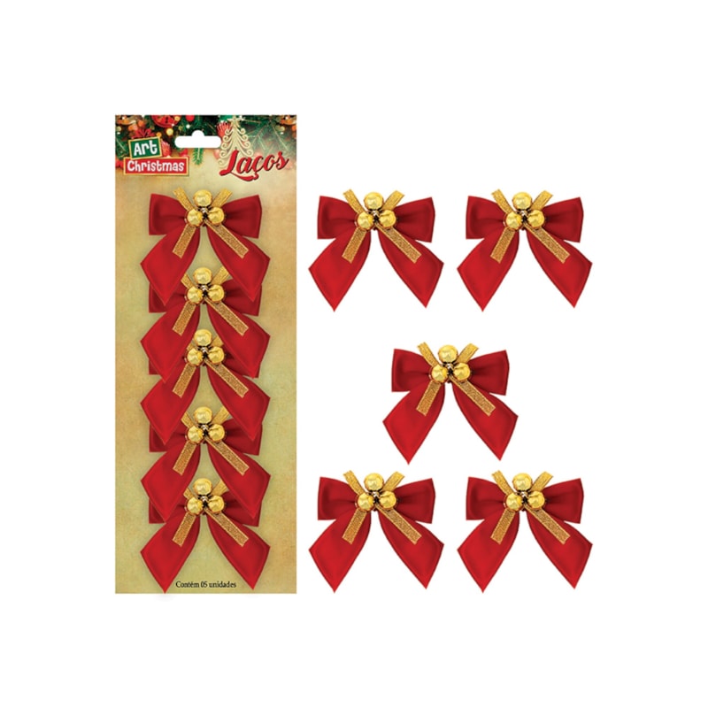 Enfeite Natalino Laço Bolinhas com 5 Peças 8x8cm Zein