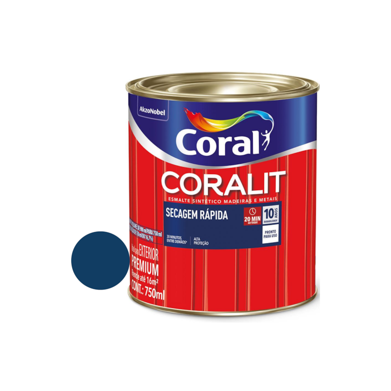 Esmalte Sintético Coralit Secagem Rápida Azul Del Rey 750ml Coral