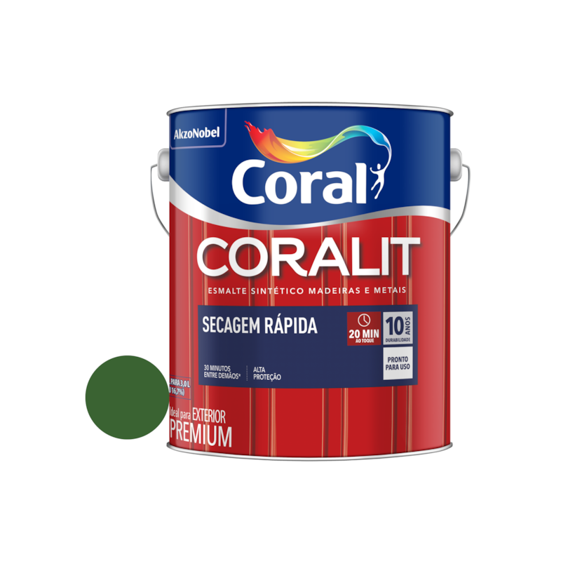 Esmalte Sintético Coralit Secagem Rápida Brilhante Verde Folha 3L Coral