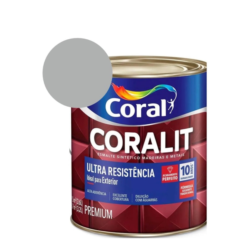 Esmalte Sintético Coralit Ultra Resistência Alto Brilho Alumínio 900ml Coral