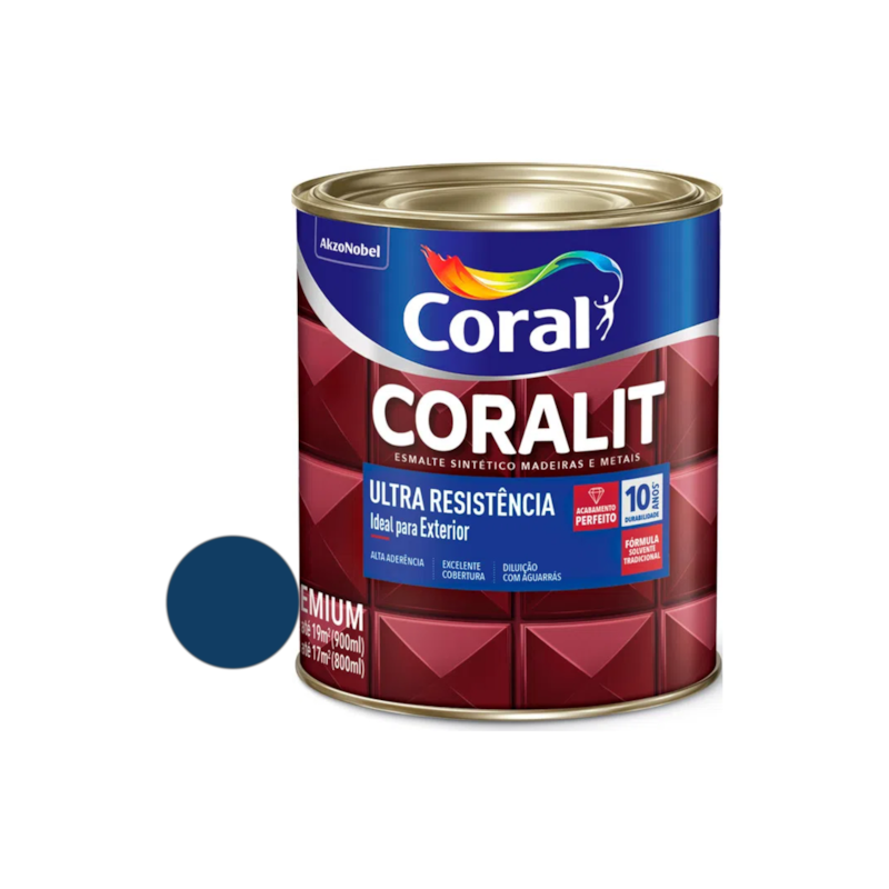 Esmalte Sintético Coralit Ultra Resistência Alto Brilho Azul Del Rey 900ml Coral