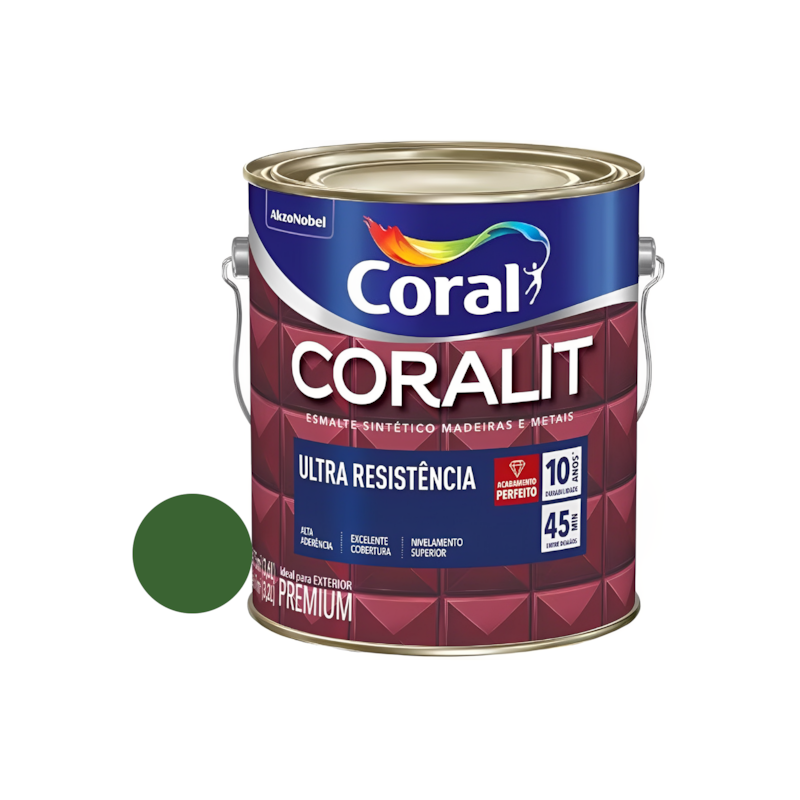 Esmalte Sintético Coralit Ultra Resistência Alto Brilho Verde Folha 3,6L Coral