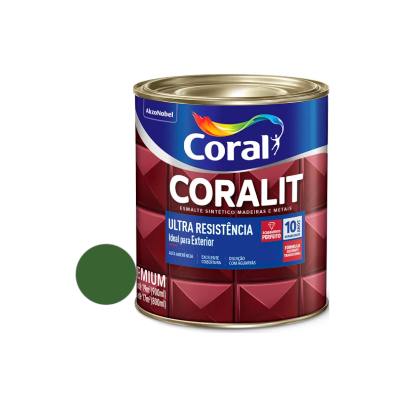 Esmalte Sintético Coralit Ultra Resistência Alto Brilho Verde Folha 900ml Coral