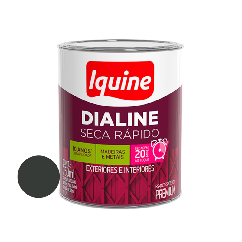 Esmalte Sintético Dialine Seca Rápido Preto 750ml Iquine