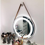 Espelho Adnet Redondo Led 50cm Branco com Alça Caramelo Reduna
