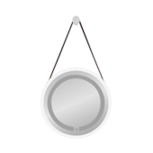 Espelho Adnet Redondo Led 50cm Branco com Alça Caramelo Reduna Espelho Adnet Redondo Led 50cm Branco com Alça Caramelo Reduna