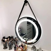 Espelho Adnet Redondo Led 50cm Preto com Alça Preta Reduna