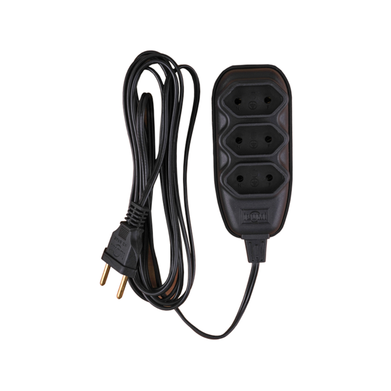 Extensão Elétrica com Cordão Paralelo 10A 250V 3 Tomadas 10m Preta 2P Ilumi 