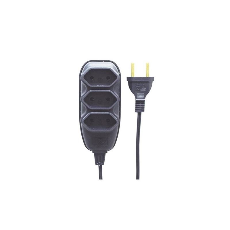 Extensão Elétrica com Cordão Paralelo 3 Tomadas 10m Preta 2 Pinos  Ref.17932 -Ilumi 