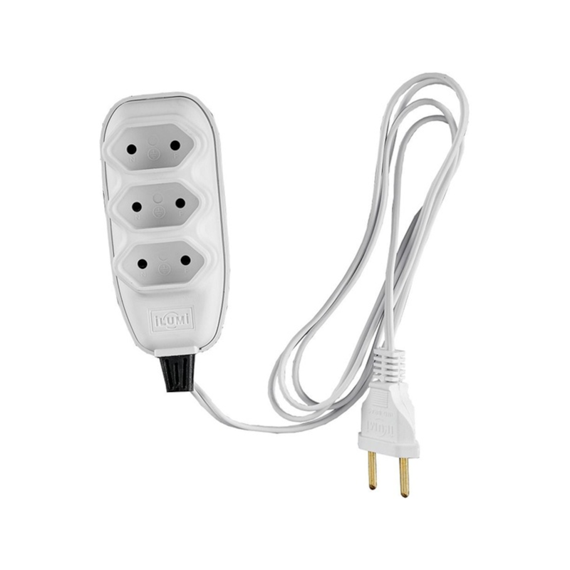 Extensão Elétrica Compacta com Cordão Paralelo 2P 10A 250V 1,5m Branco Ilumi
