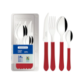Faqueiro Leme Inox Vermelho 12 Peças Tramontina Faqueiro Leme Inox Vermelho 12 Peças Tramontina