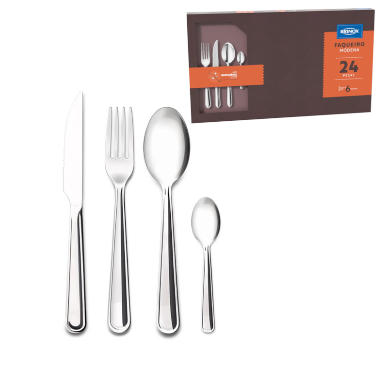 Faqueiro Módena em Aço Inox com 24 Peças Brinox