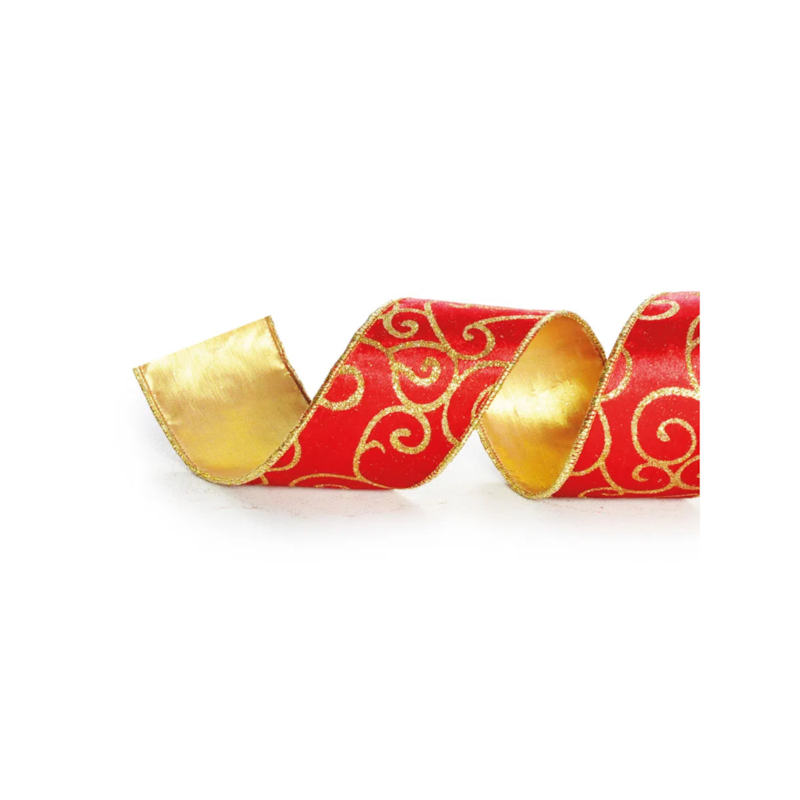 Fita Arabesco Vermelho/Ouro 6,3cm Cromus 