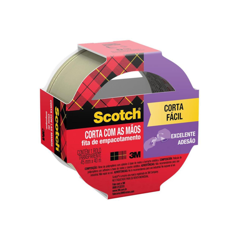 Fita de Empacotamento 45mm x 40m Transparente Corta Fácil Scoth 3M