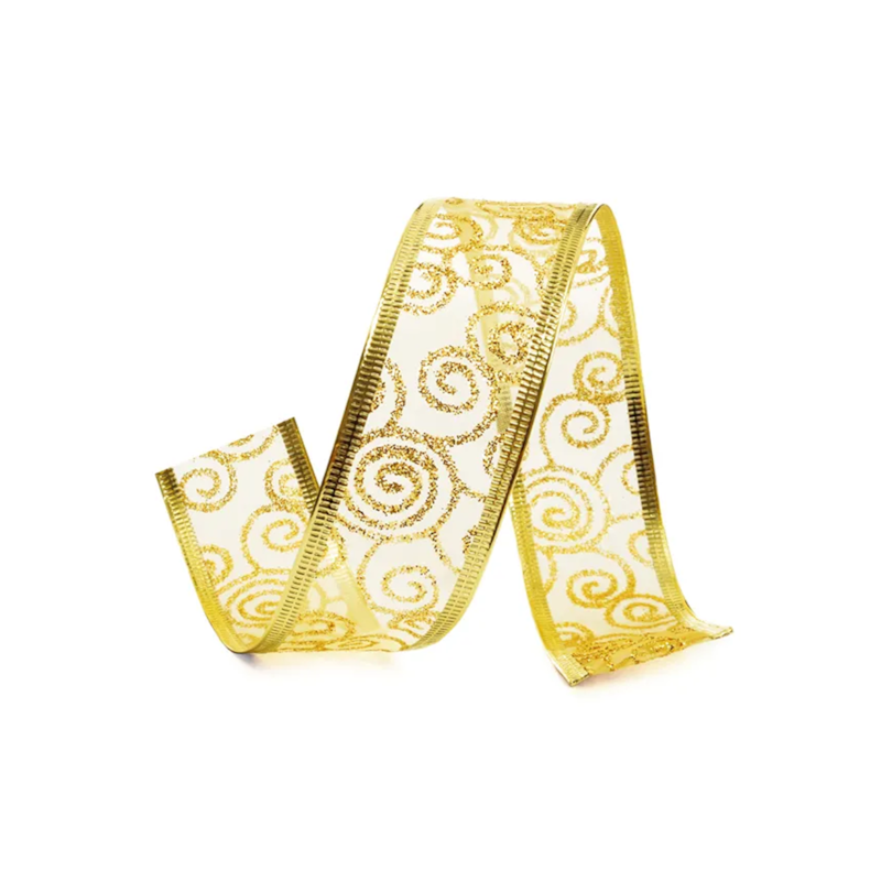 Fita Voal Caracol com Glitter Ouro 3,8cmx9,14m Cromus