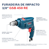 Furadeira de Impacto GSB 450 RE 220V com Kit X-Line 34 Peças Bosch Furadeira de Impacto GSB 450 RE 220V com Kit X-Line 34 Peças Bosch