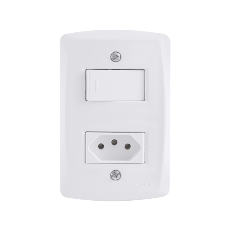 Interruptor com Tomada Lux2 1 Seção Simples 2PT Tramontina