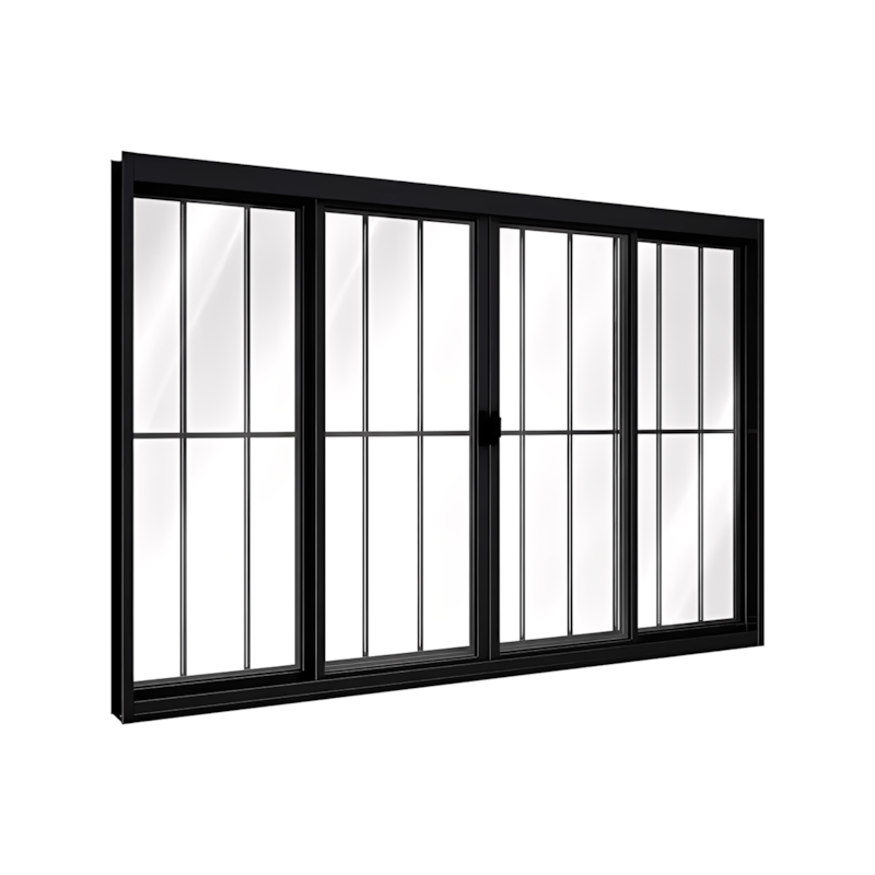 Janela 100x120cm Preta 4 Folhas Com Grade Riobras