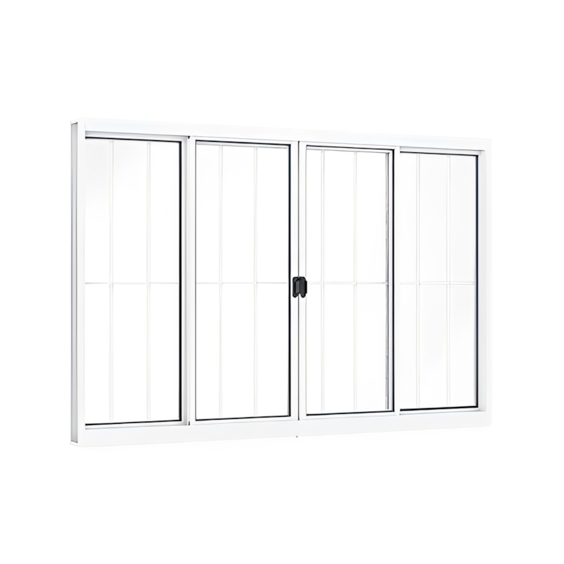 Janela de Correr em Alumínio 4 Folhas Central com Grade 100x150cm Branco Riobras