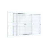 Janela Veneziana de Alumínio Lateral 100x150 2 Folhas Móveis e 1 Fixa com Grade Branca Lucasa