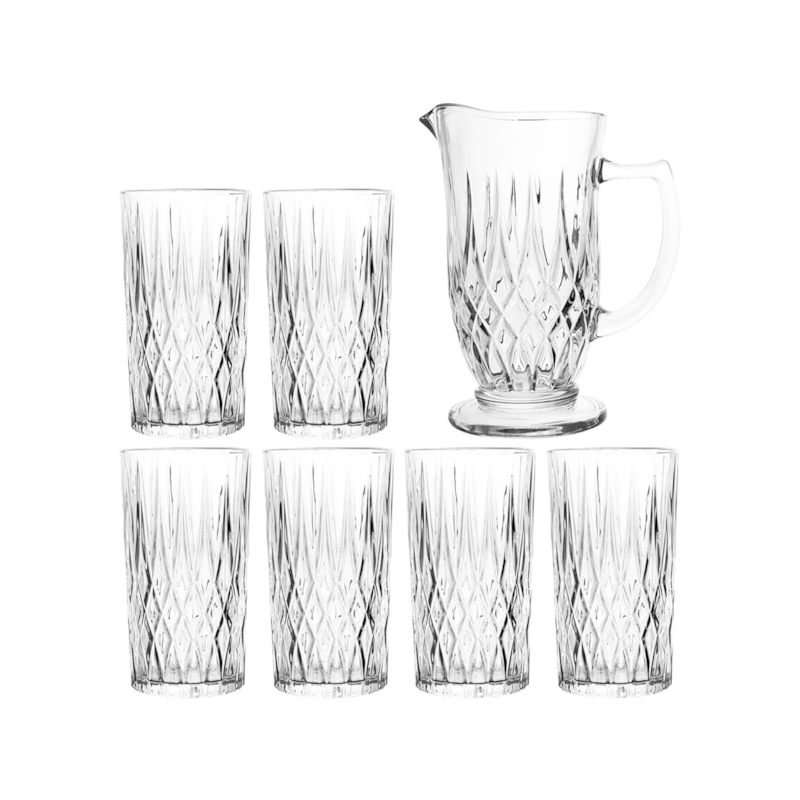 Jarra com 6 Copos de Vidro Diamante 1l/300ml Lyor