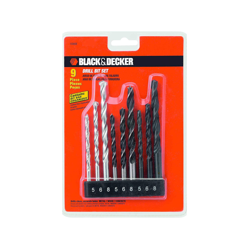 Jogo de Broca 9 Peças Madeira 8mm 6mm 5mm Black & Decker