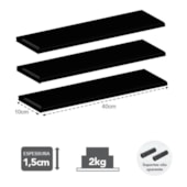 Kit 3 Prateleiras Decorare Preta com Bucha 10x40cm Prat-K
