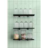 Kit 3 Prateleiras Preta com Suporte Concept 20x60cm Prat-K