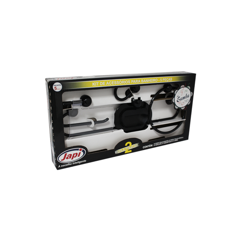 Kit Acessório para Banheiro Samba 5 Peças Preto Japi