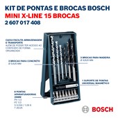 Kit de Pontas e Brocas Mini X-Line 15 Peças Bosch