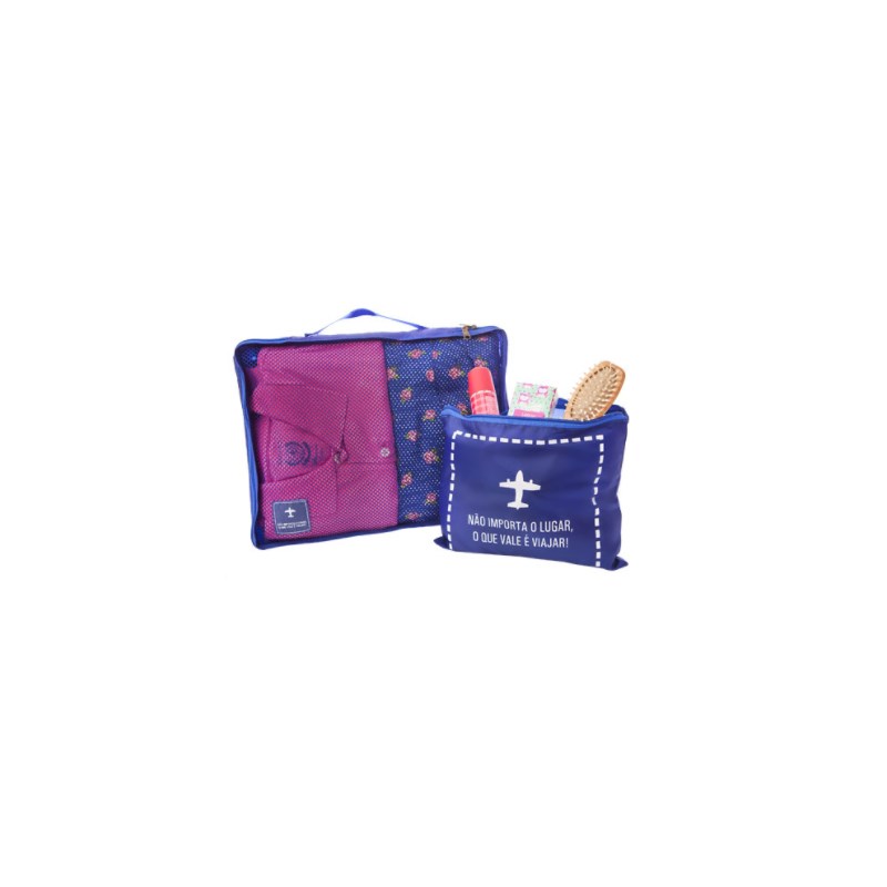 Kit Orgonanizador Travel Bag Com 2-PÇ com Ziper Azul Grande Secalux