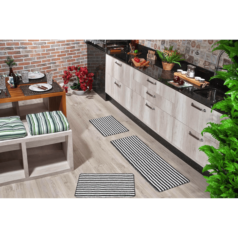 Kit Tapete Ouro para Cozinha 3 Peças Preto Oásis
