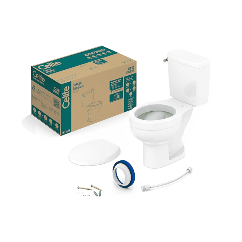 Kit Vaso Sanitário com Caixa Acoplada Completo Acesso Comfort Branco Celite