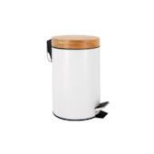 Lixeira Inox Red 3L Branco Tampa de Bambu Casa Ok