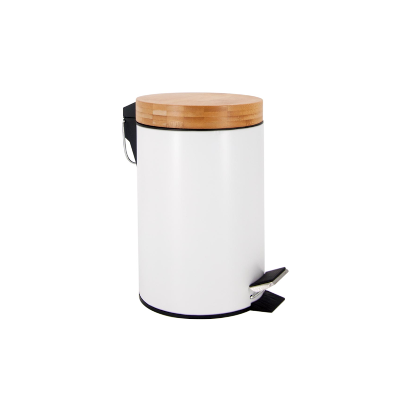 Lixeira Inox Red 3L Branco Tampa de Bambu Casa Ok