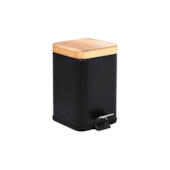 Lixeira Inox Retangular 3L Preto Tampa de Bambu Casa Ok