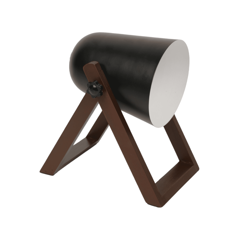 Luminária de Mesa Cannon Preto e Madeira Escura Deluxe Avant