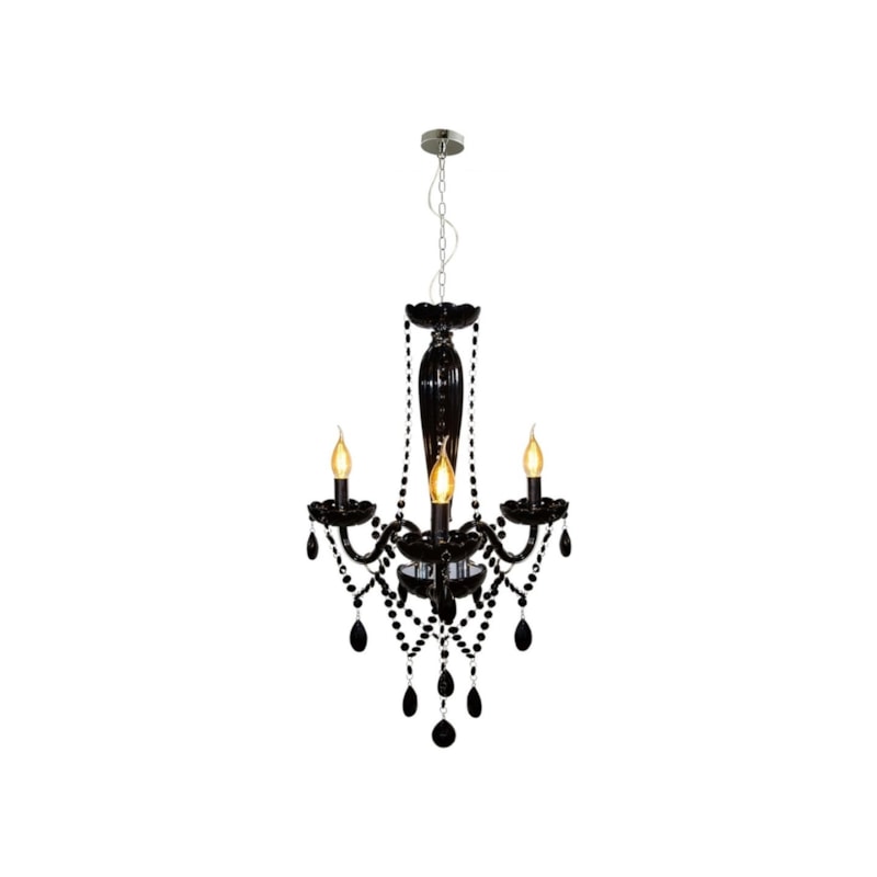 Lustre Baronesa Vidro Preto 3XE14 Canopla Cromada Avant