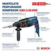 Martelete Rompedor GBH 2-26DRE 800W 220V com Maleta Bosch