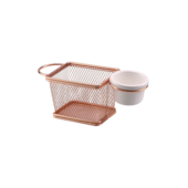 Mini Cesta Retangular Inox com Molheira Rose Fullfit Mini Cesta Retangular Inox com Molheira Rose Fullfit