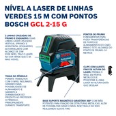 Nível Laser Verde GCL 2-15 G 15m com Suporte e Maleta Bosch