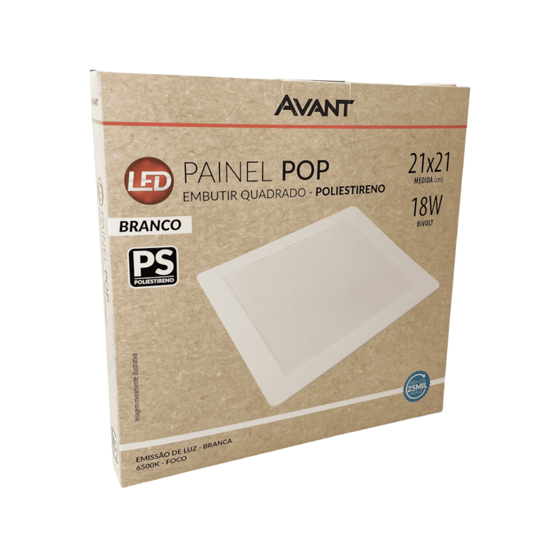 Painel LED 18W Quadrado Embutir 6500K Avant