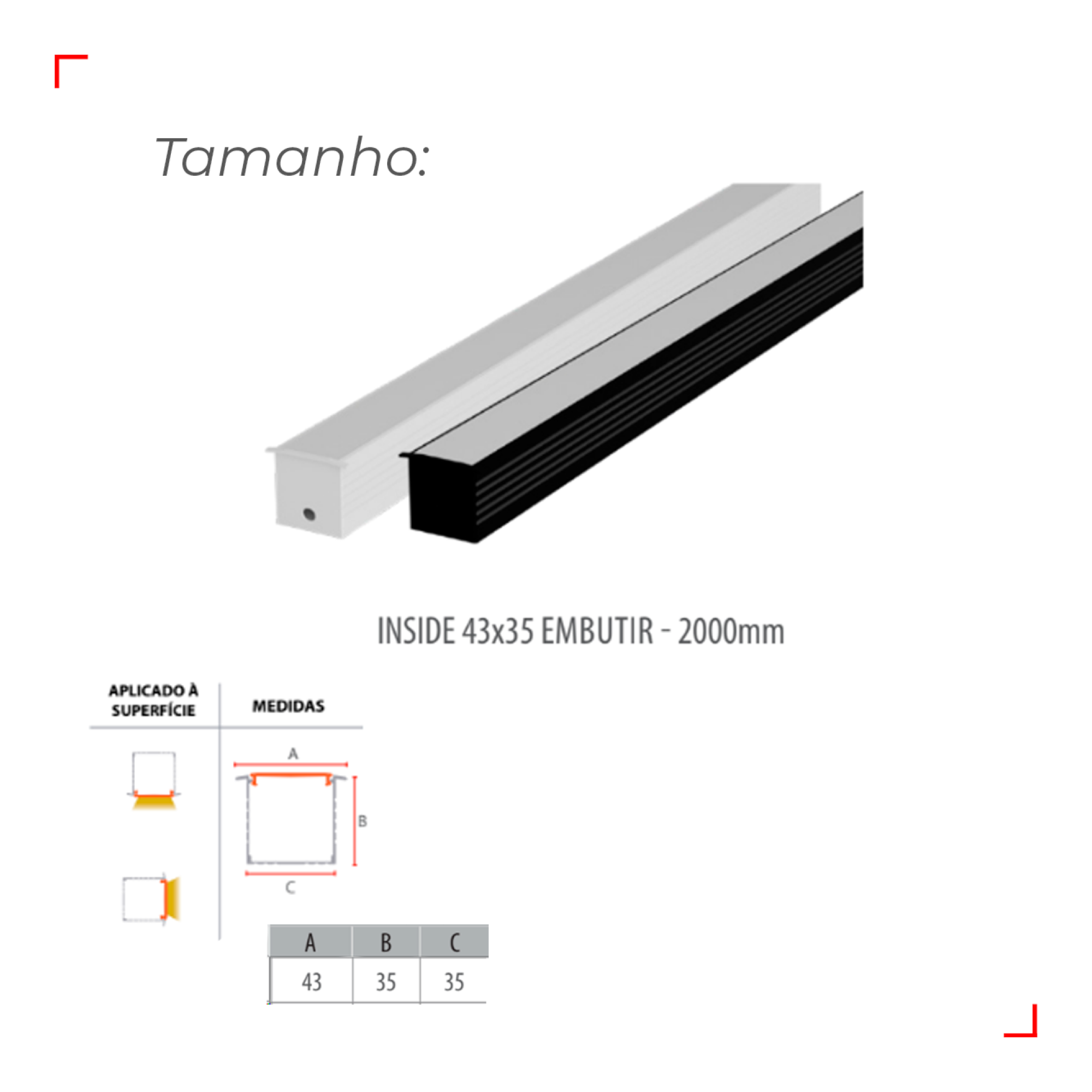 Perfil para Fita LED Risque Embutir Inside 2 Metros 4335 Preto Avant ...